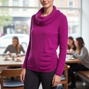 Elie Tahiri Women's Quiet Luxury Purple Cashmere Cowl Neck Sweater Size Large